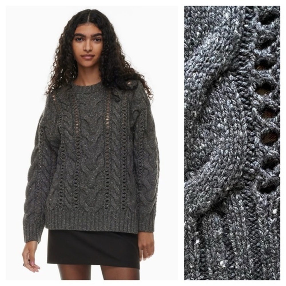 Aritzia Wilfred Gray Bronco Wool Blend Cable Knit Sweater Small